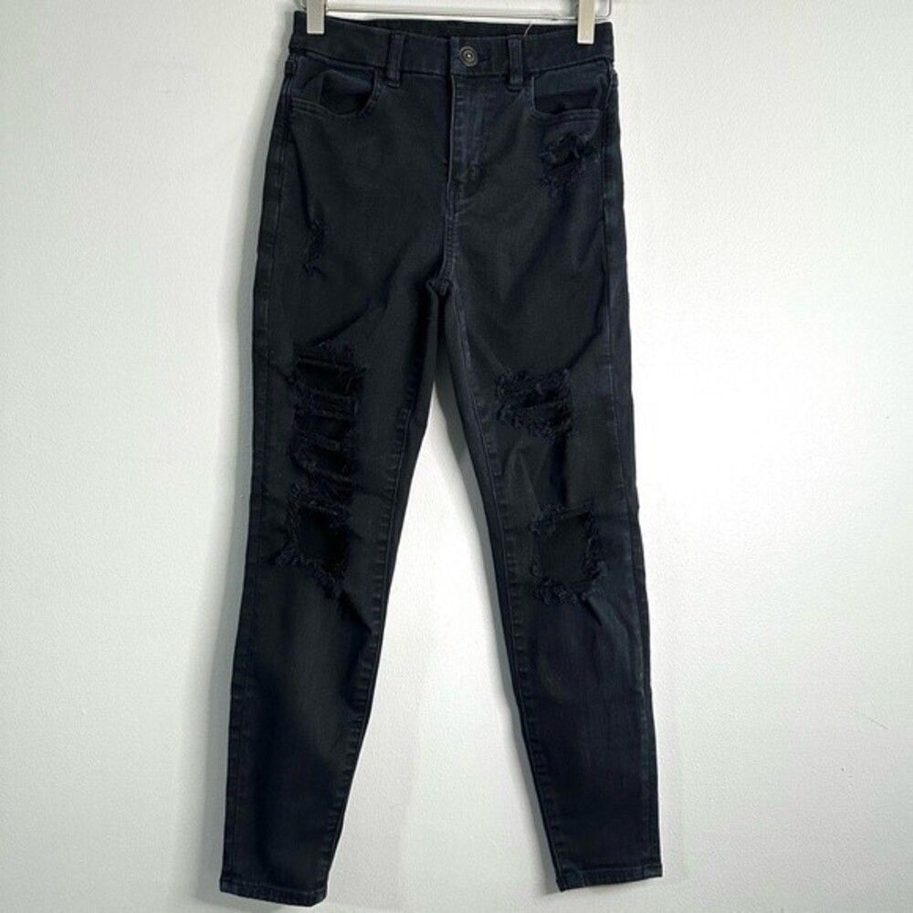 American Eagle Women’s 0 Short Black Destructed Curvy Hi-Rise Jegging 576B4